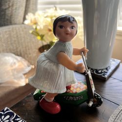 Vintage Girl On Litho Tin Scooter Wind Up And Go Collection 