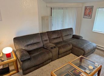 Modern Dark Brown Reclining Sectional Sofa with Chaise & Cup Holders