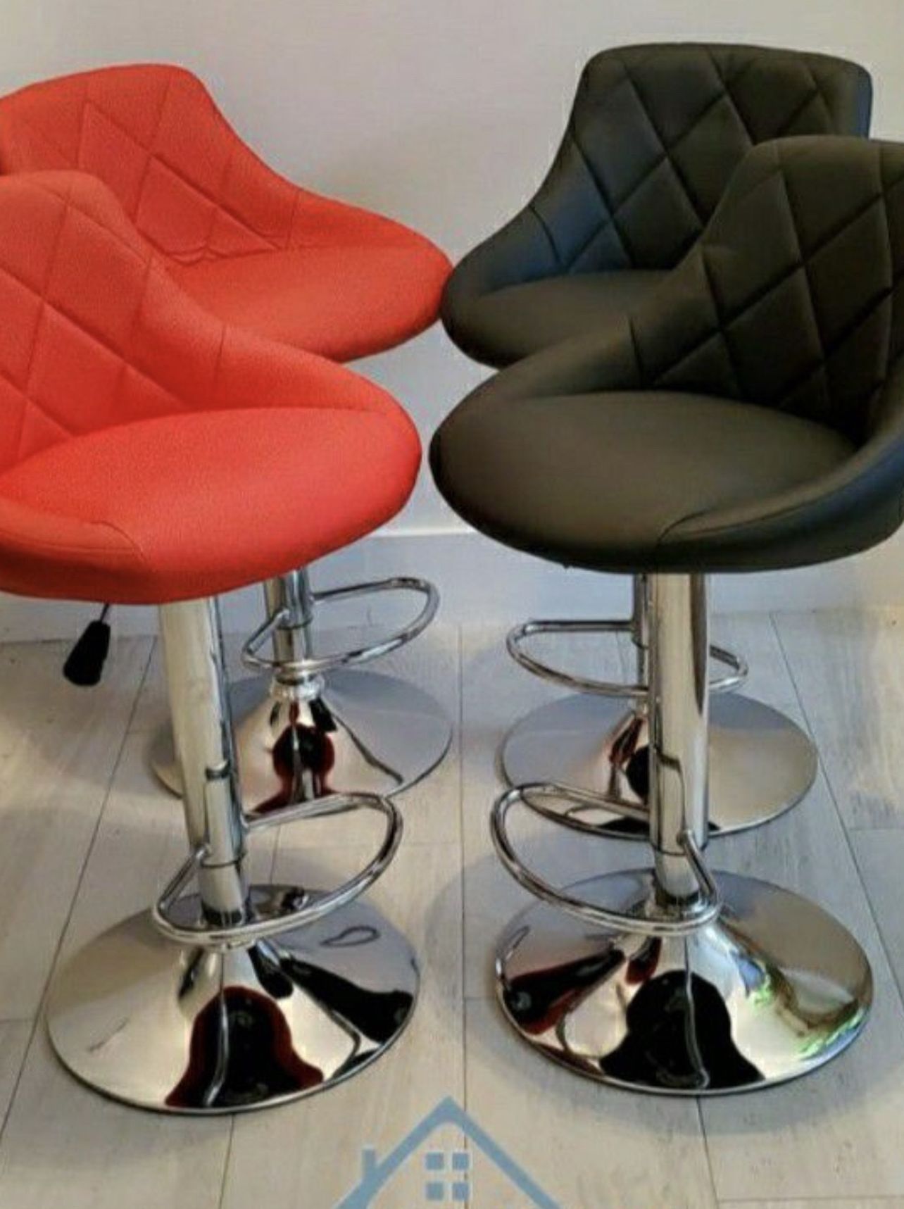 new set of 4 bar stools red black