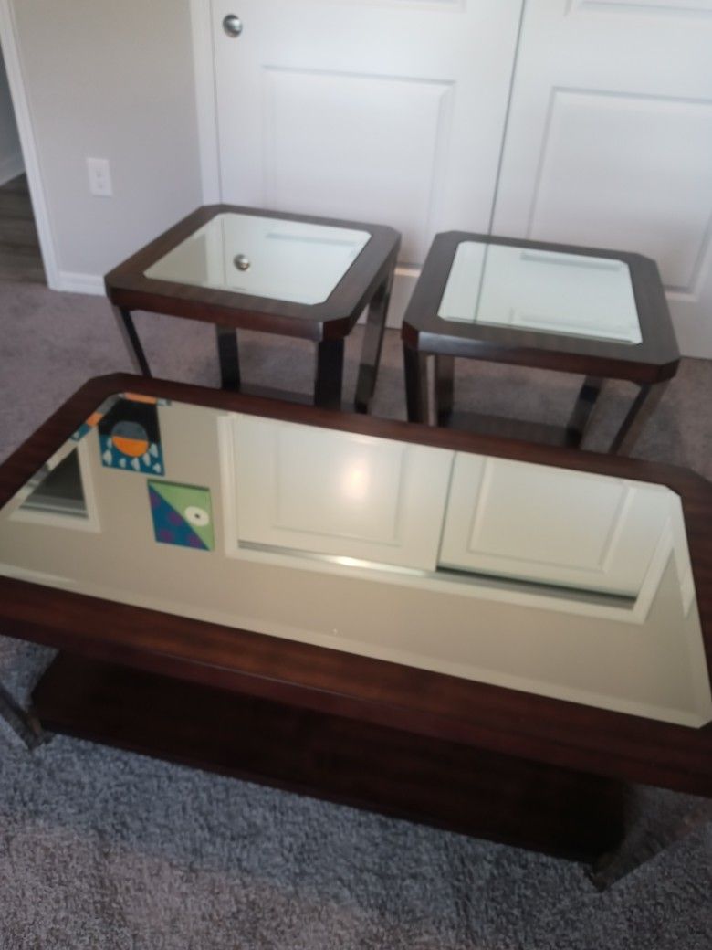 3 Piece Coffee Table Set. Brown Wood & Polished Chrome. Brand New Never Used. Bought for my Living room and doesn't fit. Paid $600 Asking $350 OBO  