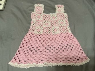 Handmade Pink and White Crochet Baby Dress  size12to 18 months