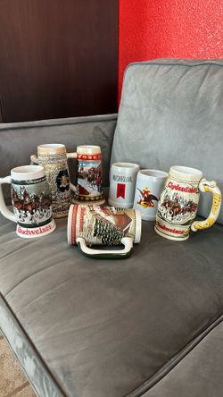 Set Of 7 Vintage Budweiser Beer Steins Authentic Ceramarte