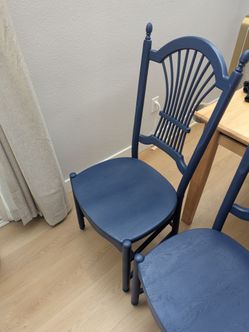 Two Blue Wooden Dining Chairs