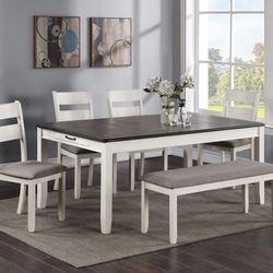 BRAND NEW! 6-PC Dining Table W/ 4 Chairs And Bench