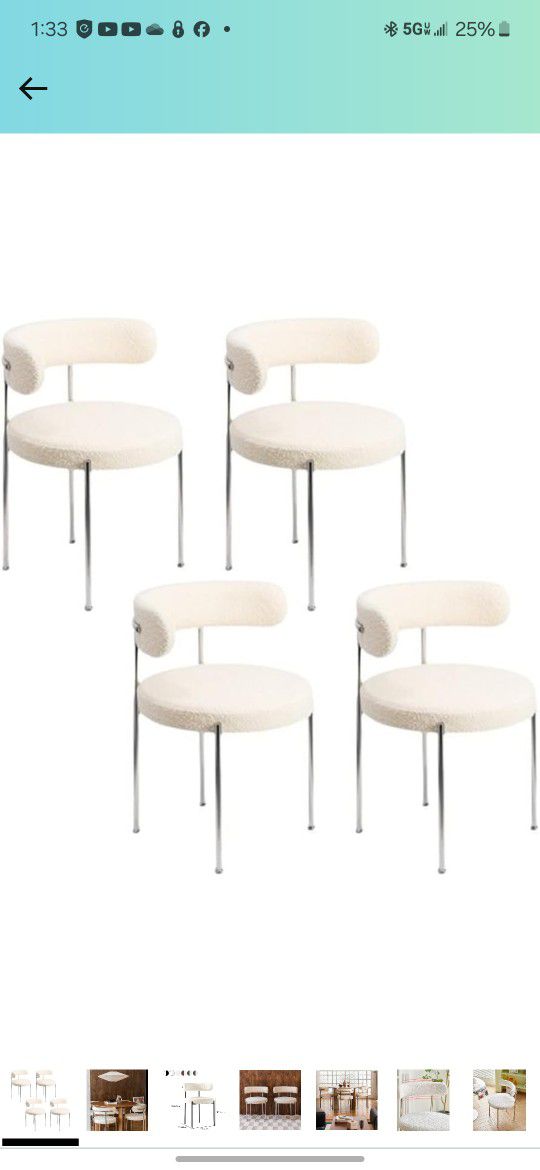  Modern Upholstered Dining Chair Open Back Side Chair Armless Accent Chair Soft with Metal Legs for Dining Room Livingroom Lounge Office -White/