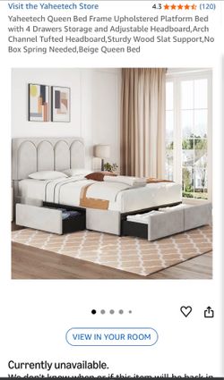 Queen bed frame with headboard and 4 storage drawers