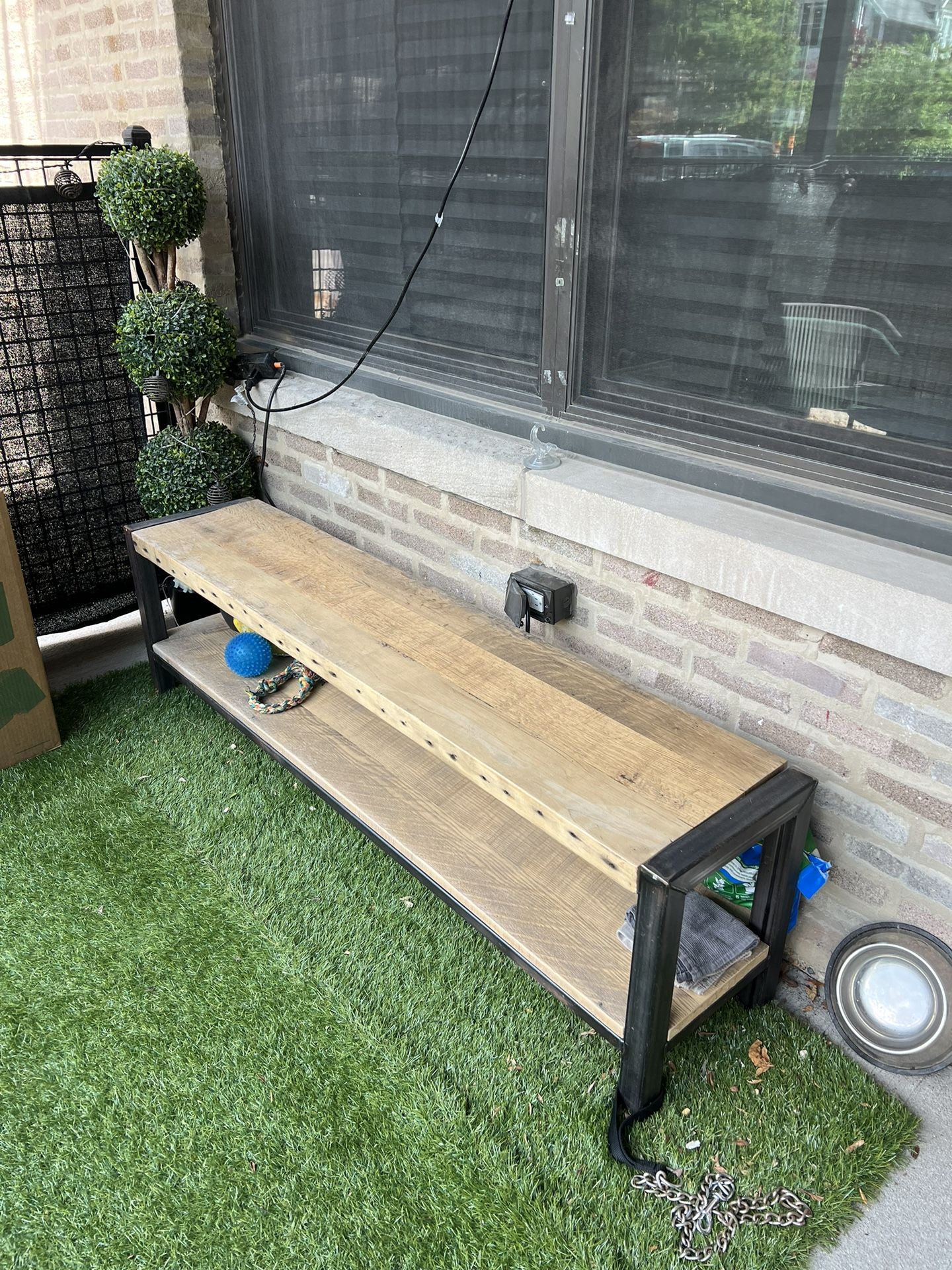 Solid Wood And Welded Steel Bench