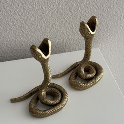 Gold-toned Snake Taper Candle Holders