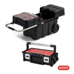 Keter Heavy-Duty Keter Masterloader Rolling ToolBox + 18in Cantilever Organizer / Telescoping Handle