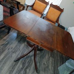 Antique Drop Leaf Mahogany False Drawer Dinning Room Table With Claw Feet