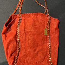 Amrita Singh Mia Large Red Purse Handbag With Gold Chain Trim Handle 