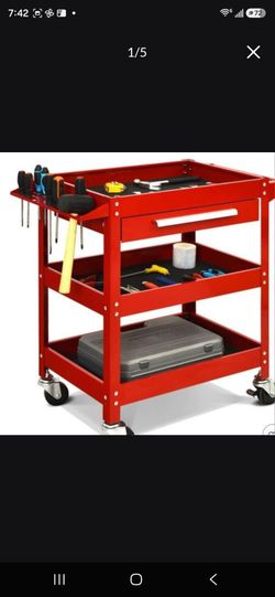 Three Tray Rolling Tool Cart Mechanic Cabinet Storage ToolBox Organizer w/Drawer