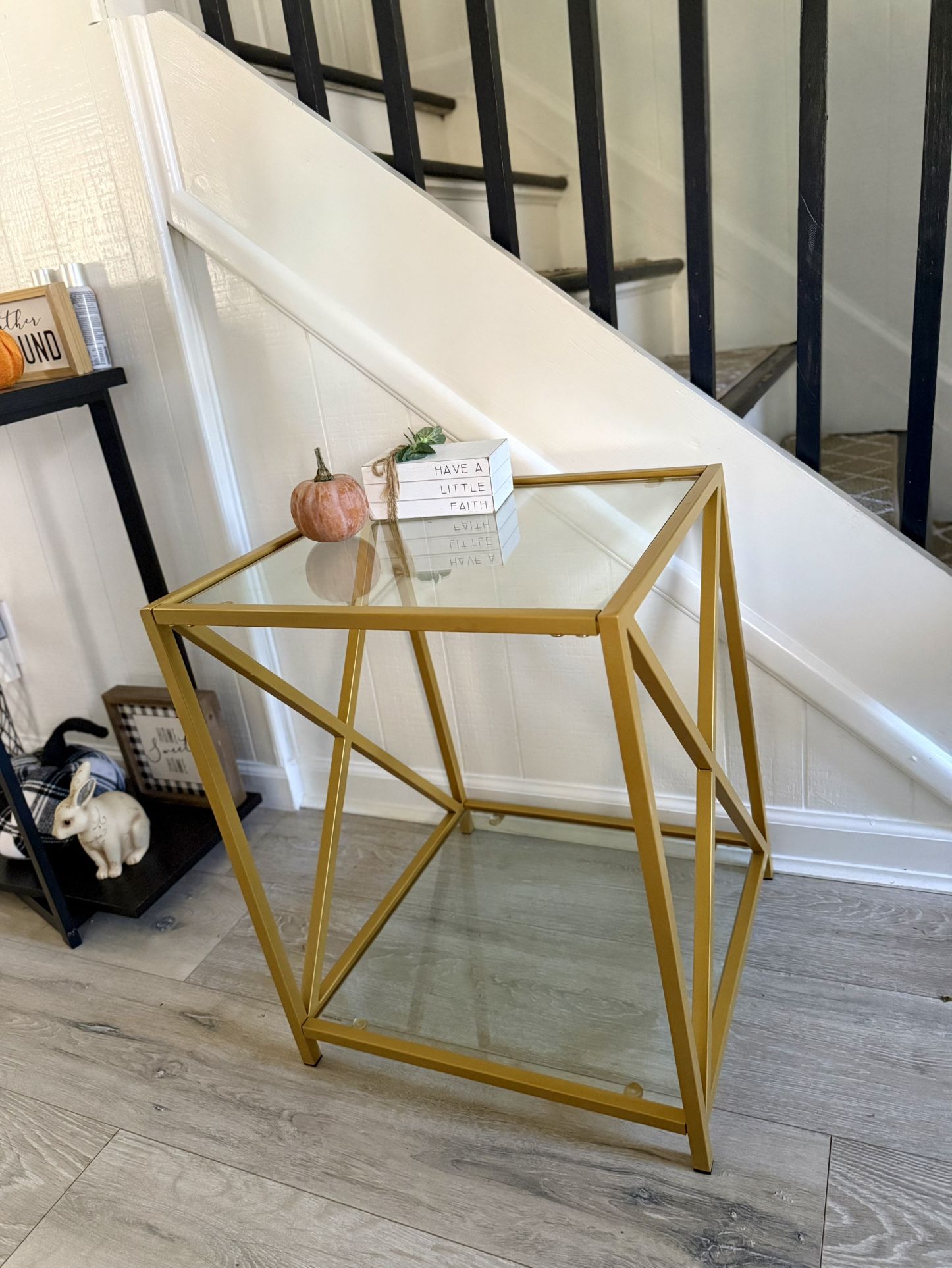 Nice Gold Tempered Glass Table w/Bottom Storage Shelf 