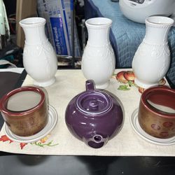 Lenox French Perle Vases And Tea Cups