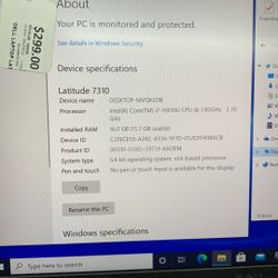 Dell Latitude 7310 Laptop i7 16GB Ram Ssd 250