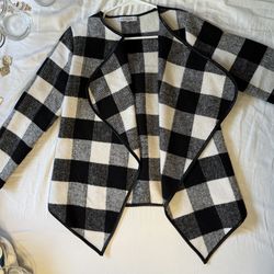 Novashe Black & White Buffalo Check Open Front Cardigan – Size Small