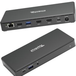 Plugable USB C Docking Station Dual Monitor 2 HDMI Ports, Power Delivery Dock, Dual 4K Monitor for Windows, ChromeOS, 1x USB-C, 3X USB, Ethernet, and 