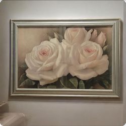 Beautiful painting of white roses framed in a silver mount...This painting is called "Everlasting" Signed by Igor  Levashov