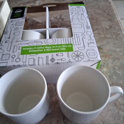 4 Tazas Blancas De 14 Onzas, Nuevas En Su Caja 