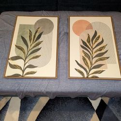 SIGNFORD Framed Canvas Print Wall Art Set Jungle Palm Leaf Geometric Polygons Abstract Shapes Illustration Modern Art Decorative Nordic Nature for Liv