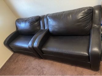 Pair of Leather Theater Chairs with Pullout Twin Beds