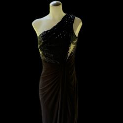 Black One Shoulder Ruched Dress - Size 6 ( Women’s Cocktail And Prom Dress ) 