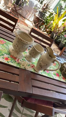 Set Of White Ceramic Urns And Pitcher