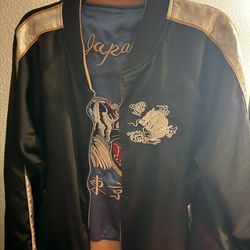 PacSun Reversible Souvenir Jacket - Los Angeles Dragon & Tiger Embroidery, Black/Blue-Gold, Size M