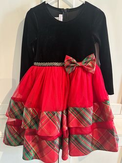 Girls Holiday Dress Black Velvet Plaid Skirt size 3t