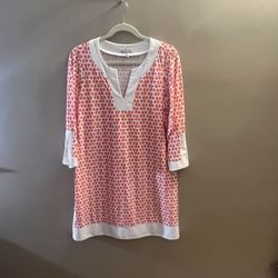 XL JUDE CONNALY Holly Tunic Dress | Orange / White geo | style # 108