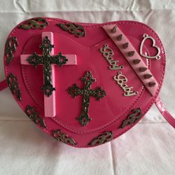 Heart Shape Love Valentine Crossbody Shoulder Bag Cross Design PU Leather