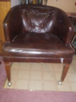 Brown Leather Chair With Casters