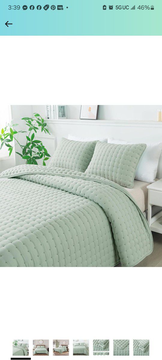 WDCOZY California King Size Sage Green Oversized Bedding Set with 2 Pillow Shams, Lightweight Soft Bedspread for All Season, 3 Piece, 116"x106"