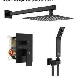 SR SUN RISE Black Square Rainfall Shower Head and Handle Set, Wall Mounted Shower Fixtures, Metal Shower Faucet Trim Repair Kits (With Shower Valve)
A