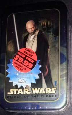 Topps Star Wars sealed, unopened Mace Windu tin of 49 cards.