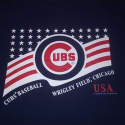 Chicago Cubs Baseball Wrigley Field Usa Flag Large L T-Shirt