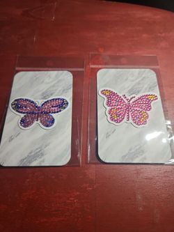 Handmade Butterfly Diamond Painting Magnet Set- 2 Pack