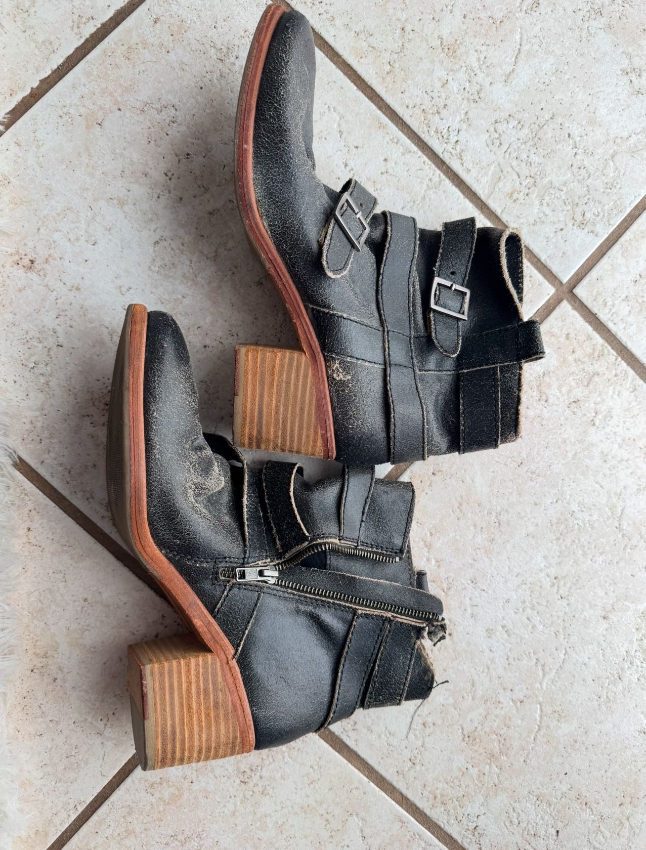 KDB Kelsi Dagger Distressed Leather Boots Black