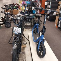 Bicicleta eléctrica con velocidad máxima de 72 km/h. Pago inicial de $50. 