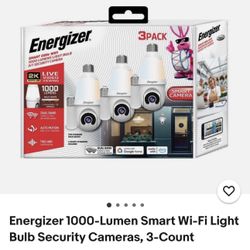 Energizer 1000-Lumen Smart Wi-Fi Light Bulb Security Cameras, 3-Count, 2K Pan & Tilt Camera