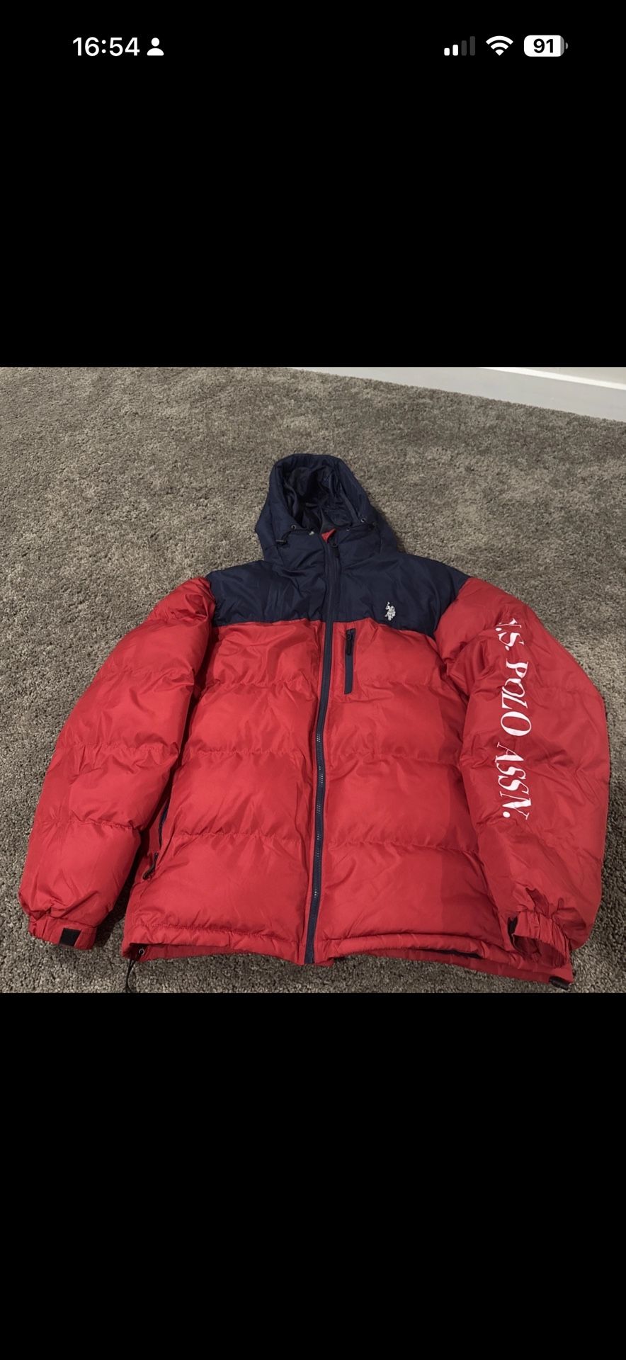 U.S. Polo Assn. Men's Classic Puffer Jacket Size Large Red & Blue Coat Full Zip