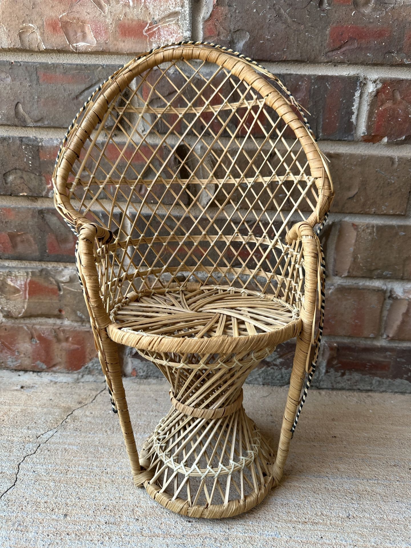 Vtg Mini Peacock Chair ~ Fan-Back Wicker Rattan ~ 16" Doll or Plant Stand ~ Boho