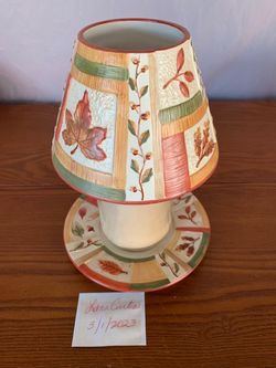 Yankee Candle Ceramic Large Shade & Plate Fall Autumn Leaves Harvest Rustic * 2 pc set