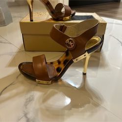 Michael Kors Brown And Gold Strappy Heels 