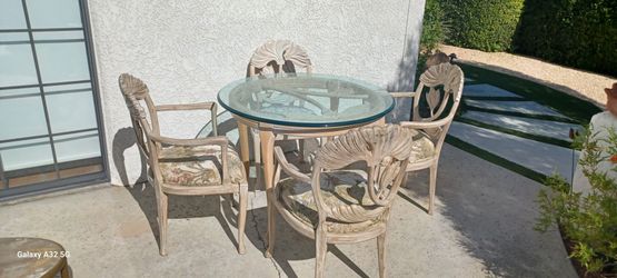 Palm Beach carved lily/lotus phyllis morris style table and chairs $800obo