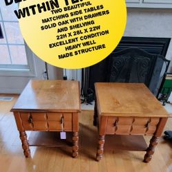 Two Matching Oak Side Tables Excellent Condition 