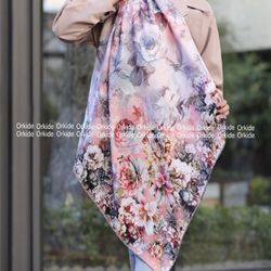 Women luxury chic floral flower blue scarf hijab shawl bandana wrap floral flower ‎‏Material؛ silk thread There is a small difference in the color.  ‎