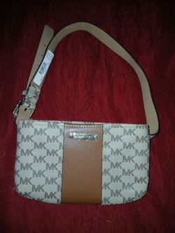 Michael Kors Logo Belt Bag Brown Beige Gold Zip Small Designer