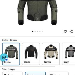 BORLENI Motorcycle Jacket Windproof Motorcycle Full Body Protective Gear CE Armor Suitable for All Seasons,Green XL