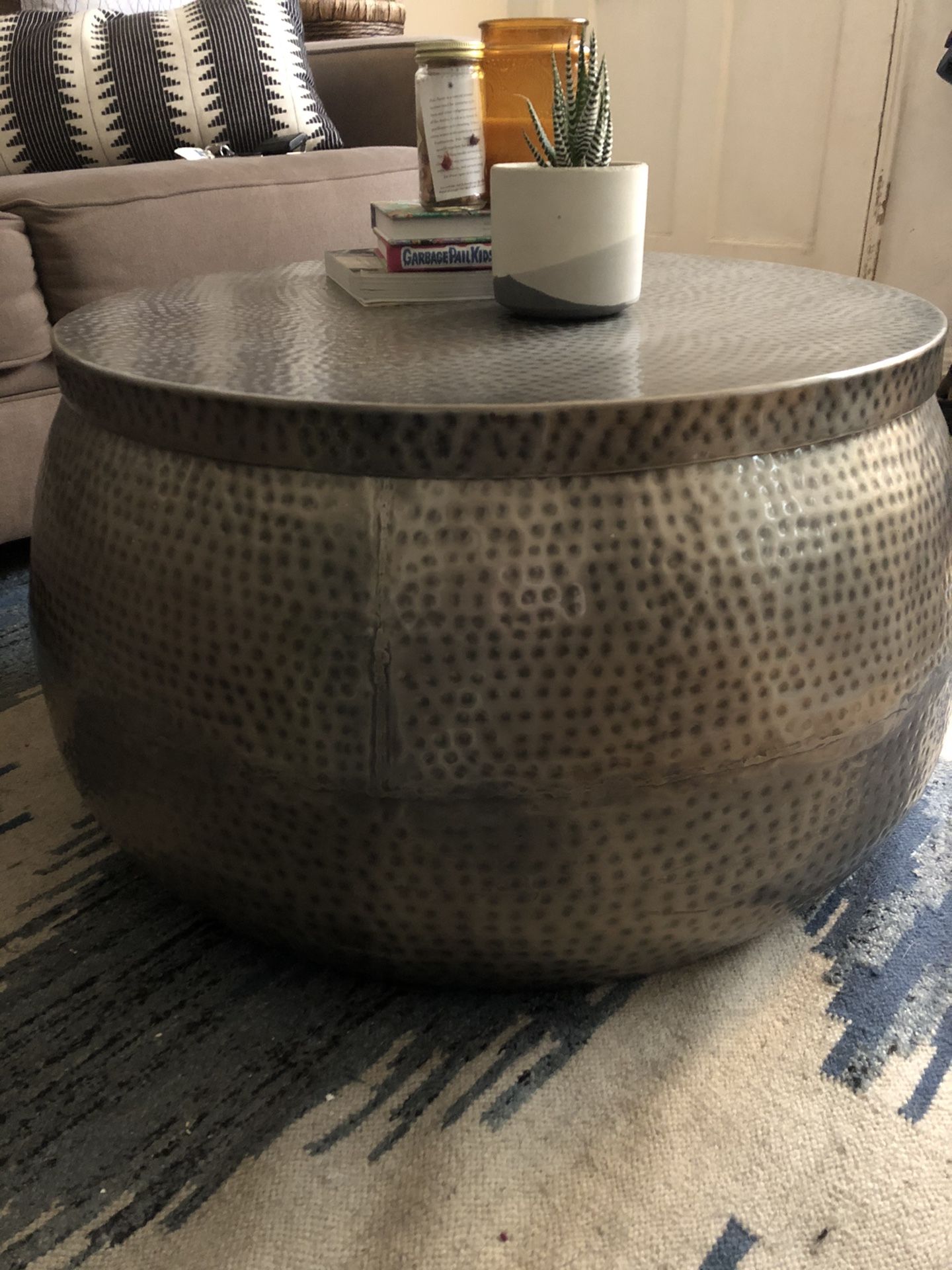 Cost Plus World Market Silver Hammered Metal Cala Coffee Table